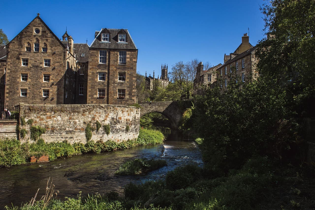 Old mill buildings beside the Water of Leith